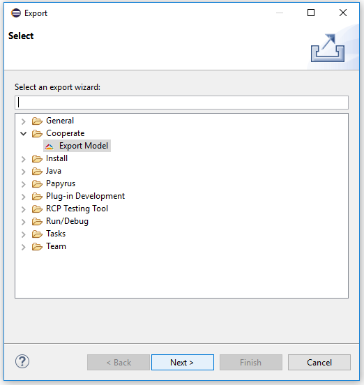 Screenshot of the general export wizard.
